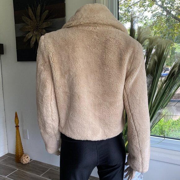 Miami Faux Fur Cropped Tan Jacket Sz Sm - Picture 3 of 12